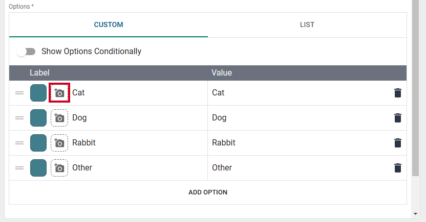 Radio button camera icon.