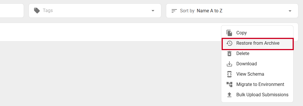 Restore from Archive option in drop-down.