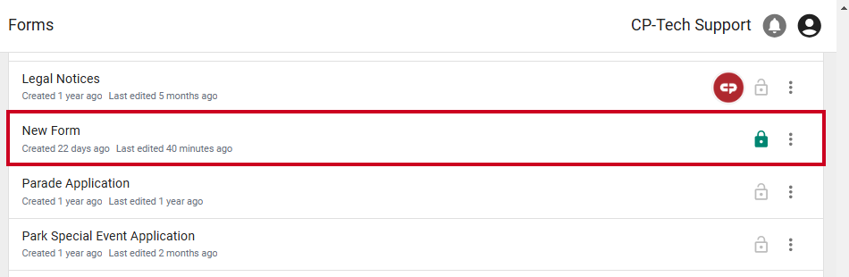 Example form in the Forms tab.