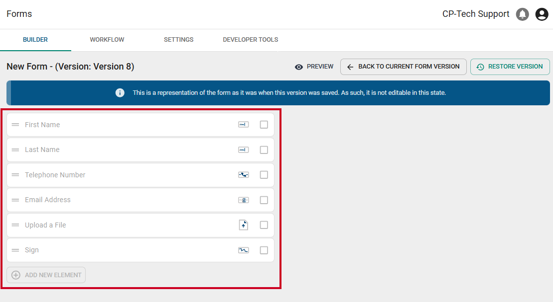 An example form configuration version.