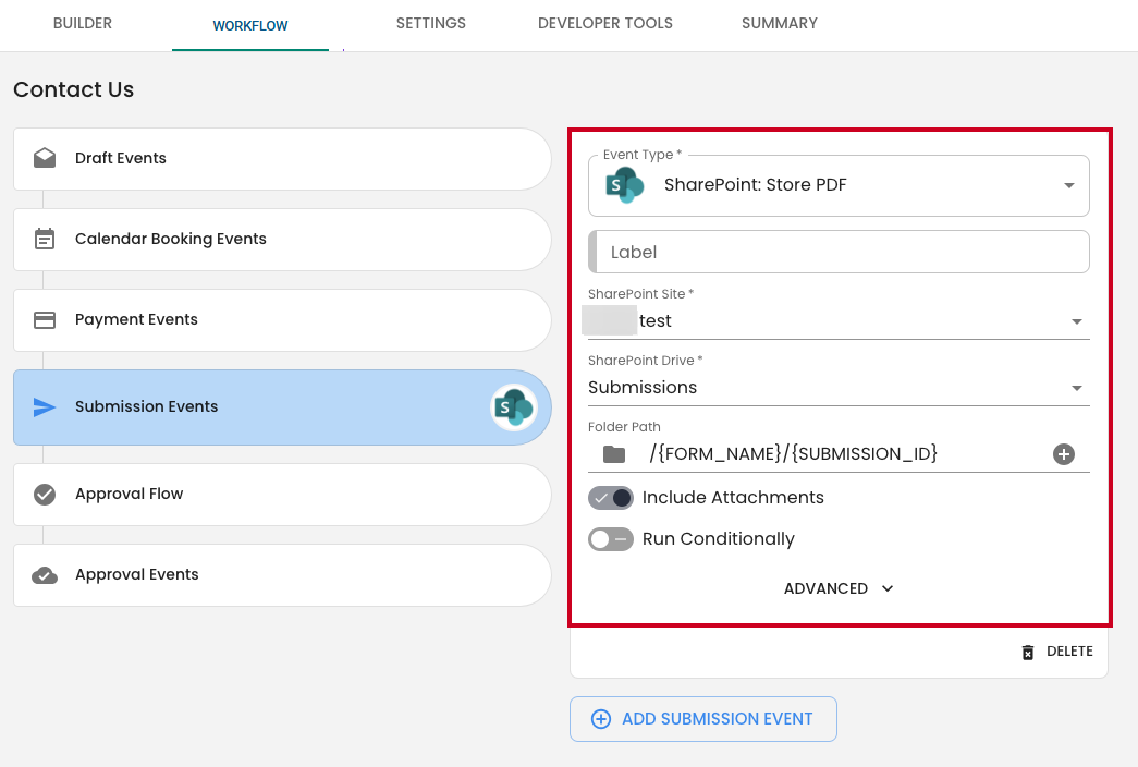 An example SharePoint: Store PDF workflow.