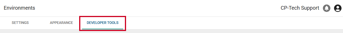 The Developer Tools tab for an example environment.