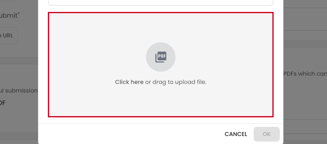 The 'Click here or drag to upload file' field.