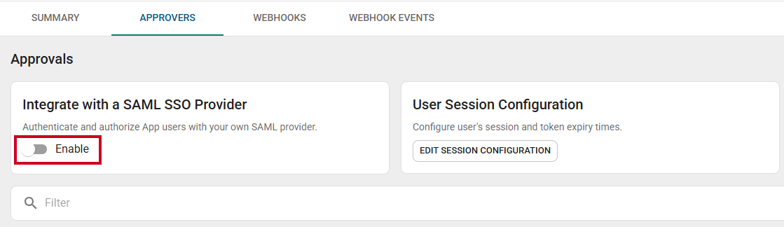 Enable SAML toggle.