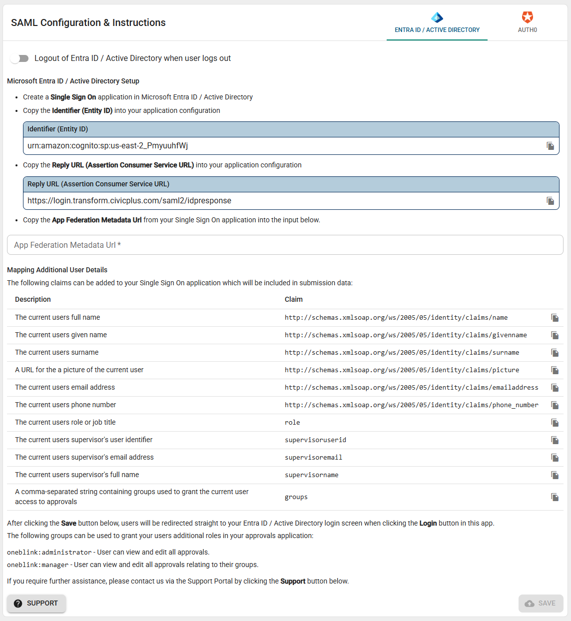 Active Directory fields.