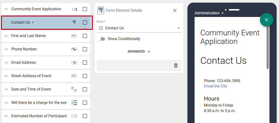 Contact us form preview.