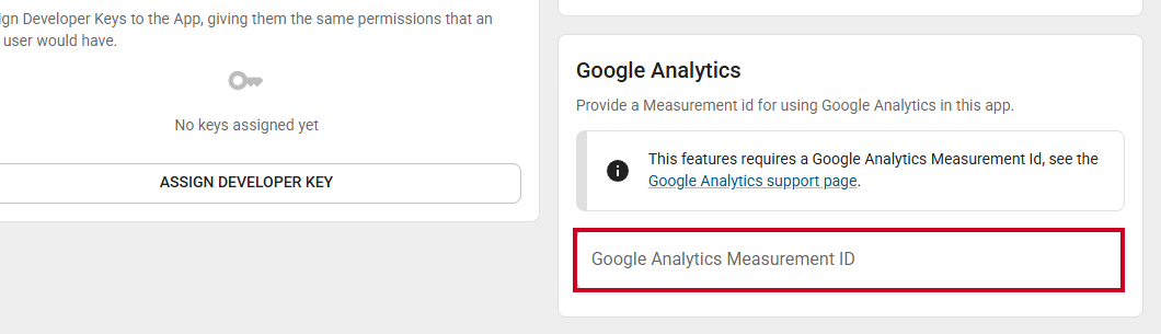 Google Analytics Measurement ID field.