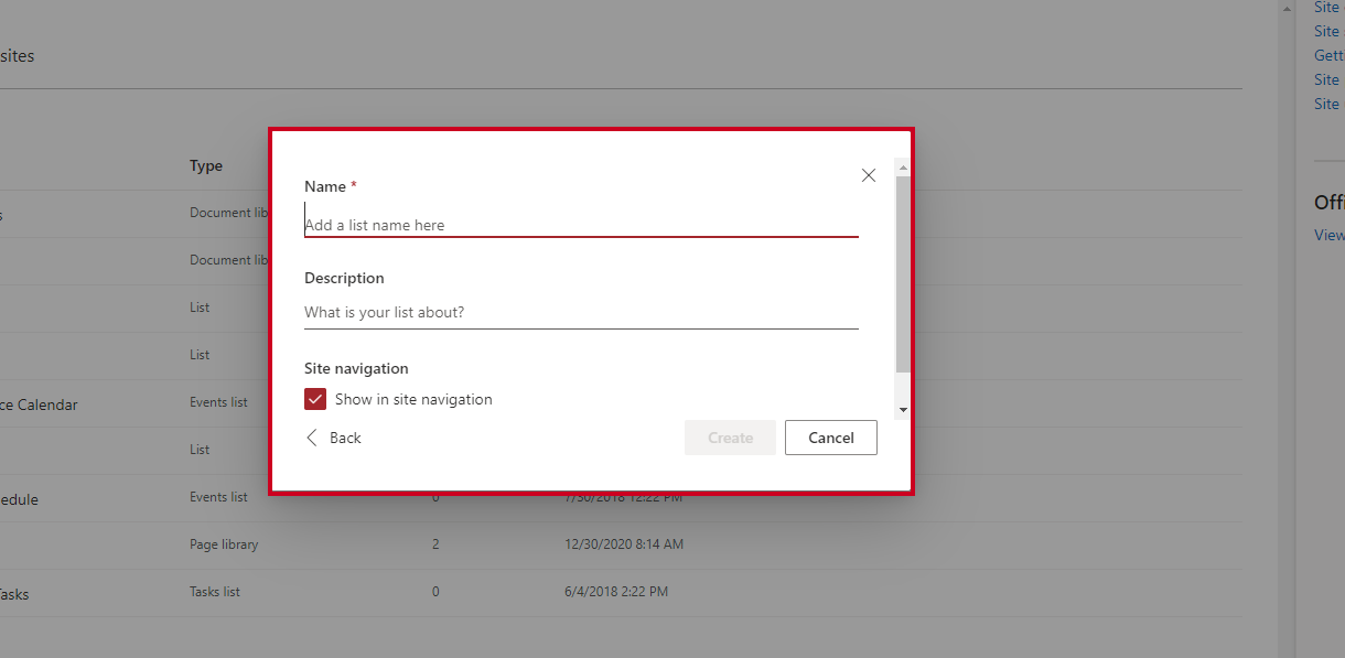 Name and Description fields.