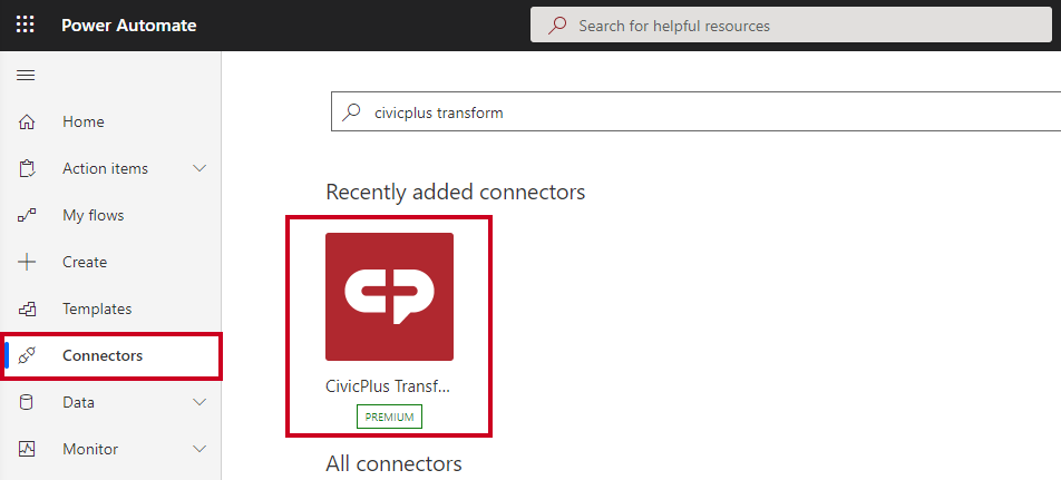 Connectors tab in the left menu.