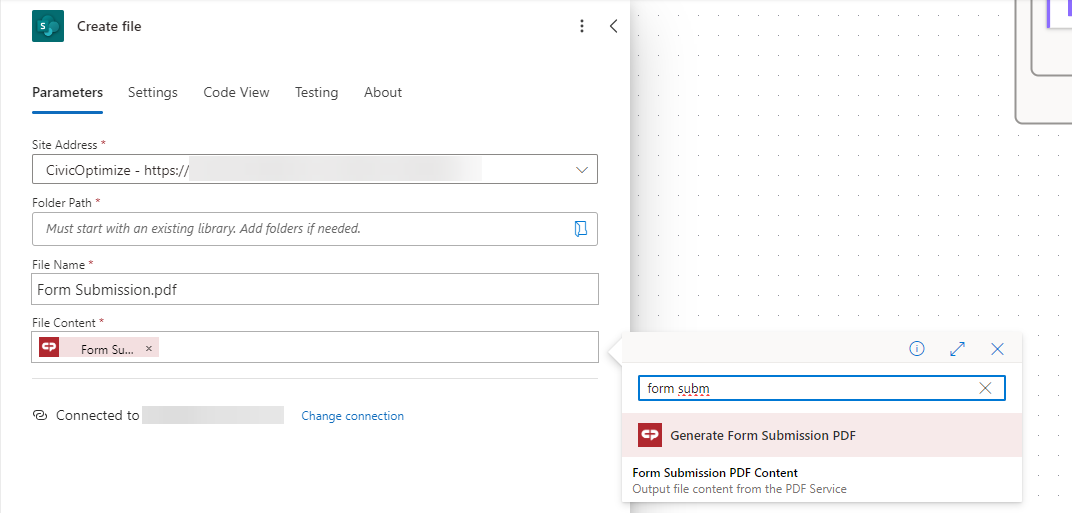 Form Submission PDF Create File Fields.