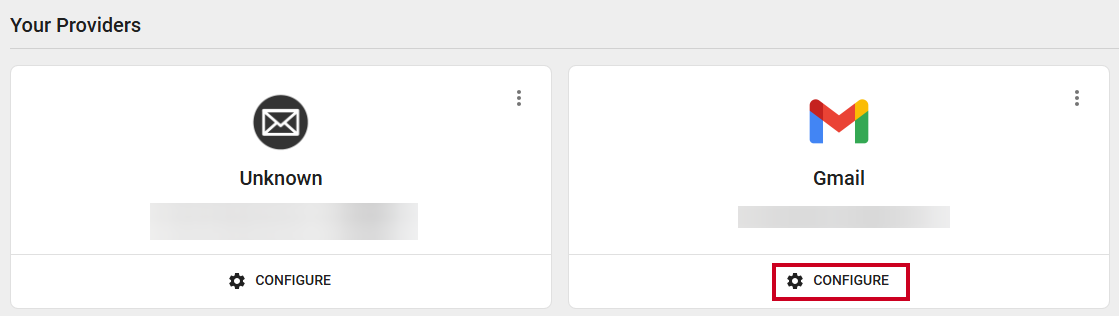 Configure button on provider card.