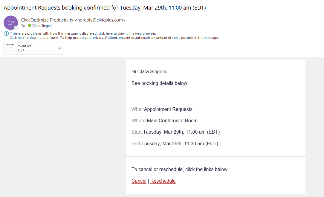 confirmation email example.