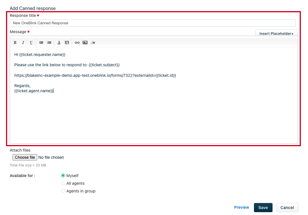 Canned response example.