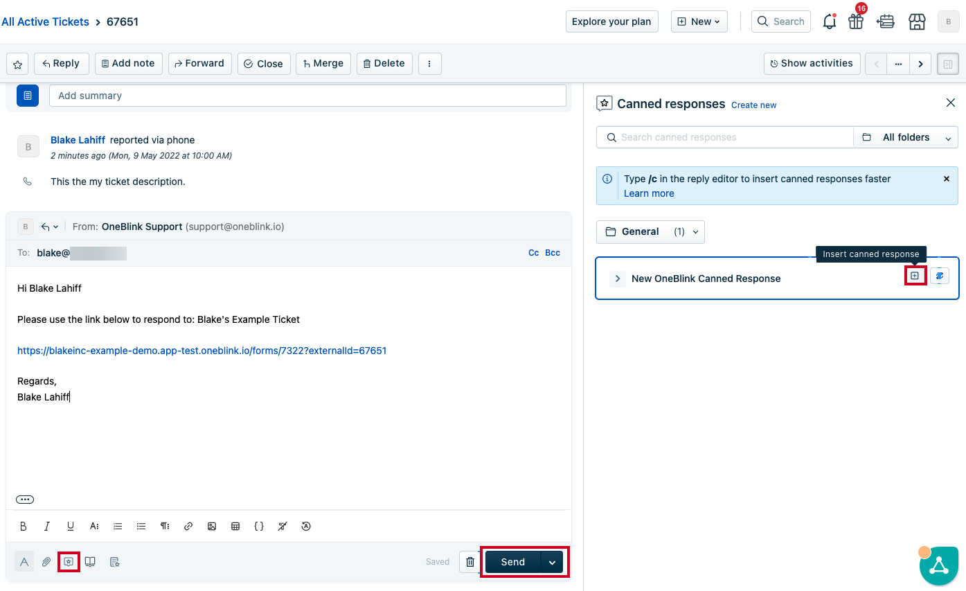 Send button under email template.