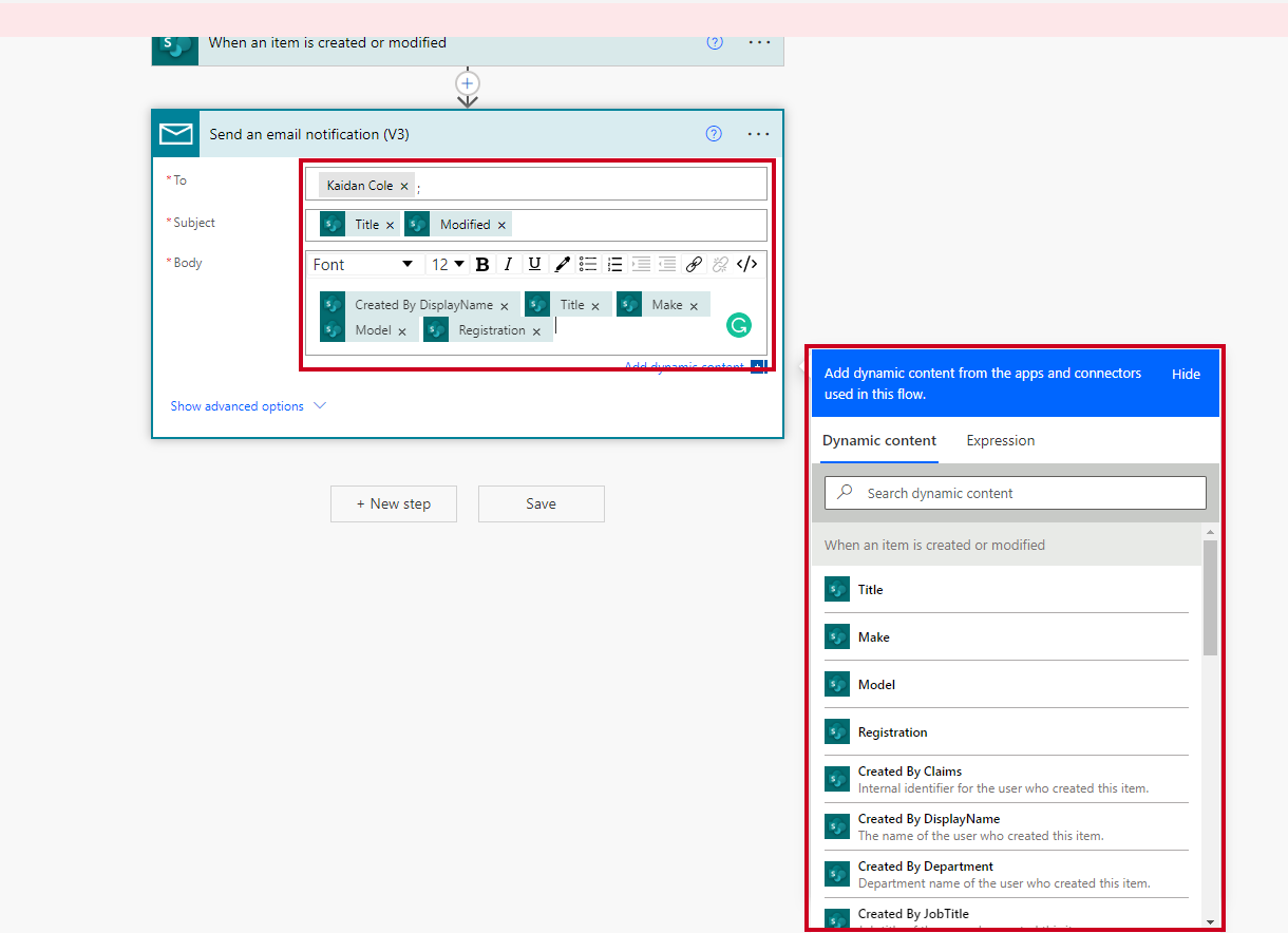 Connect the form element to the column name.