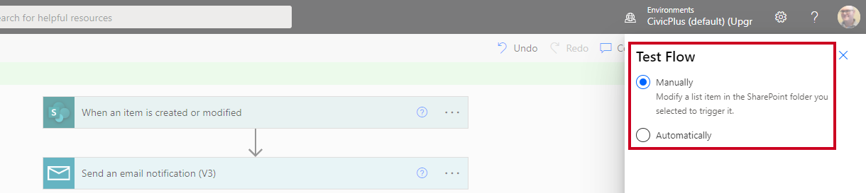 Test flow options.