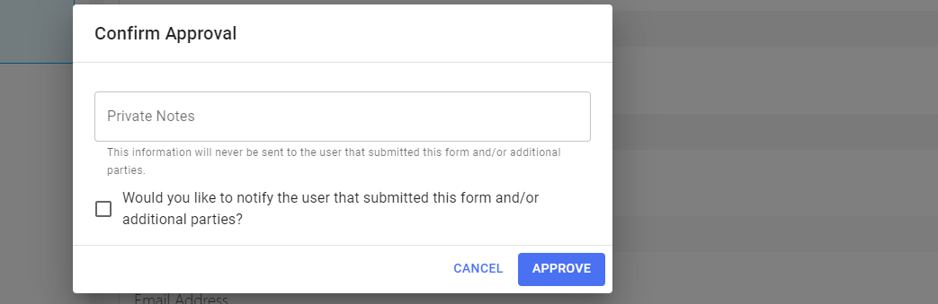 Confirm Approval fields.
