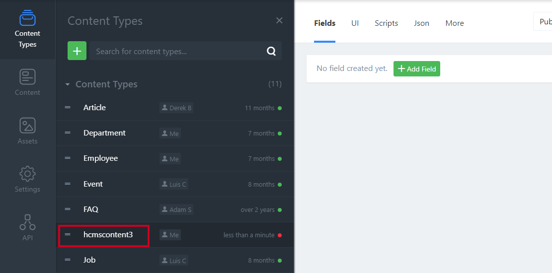 HCMS new content type.