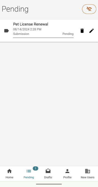 Pending screen.