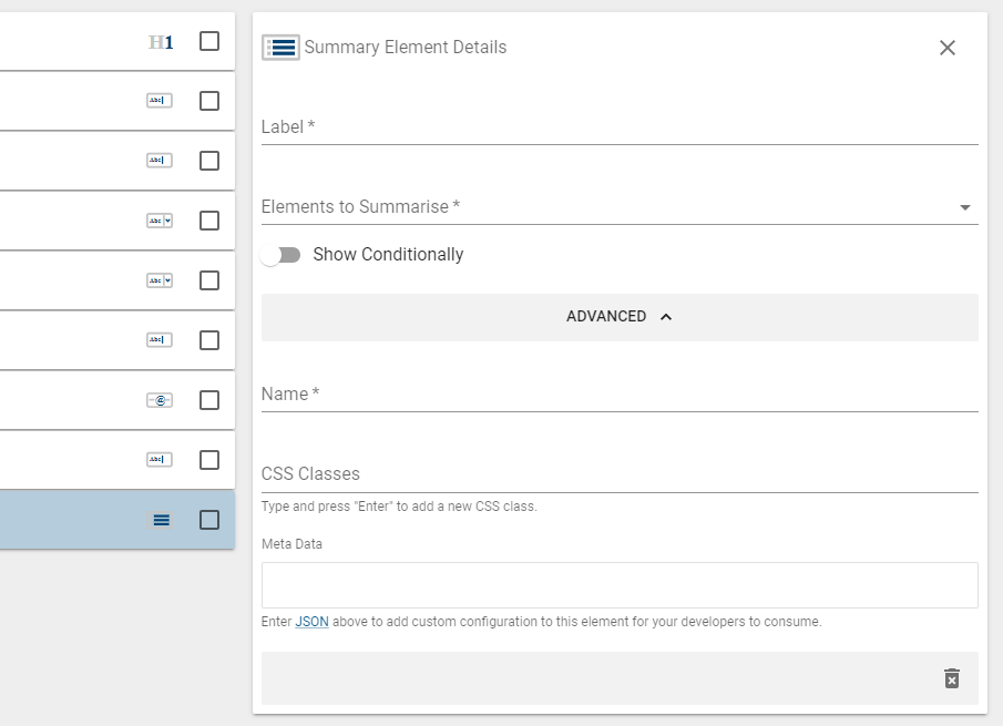 summary fields.