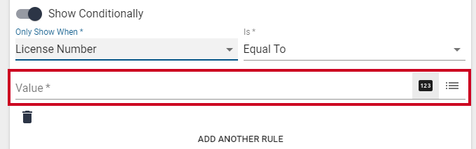 Value field on number conditional format.